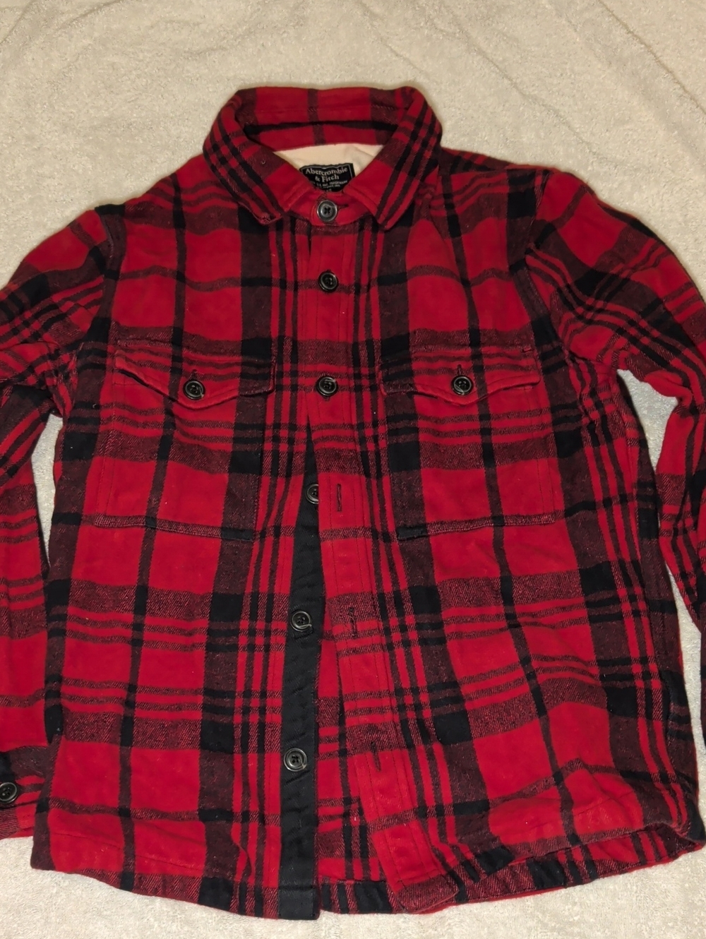 Abercrombie & Fitch Red and Black Plaid Button-Down Shirt